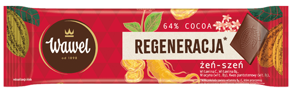 MINIczekolada REGENERACJA gorzka 64% cocoa z witaminami B6 i C oraz ekstraktem z korzenia żeń-szenia