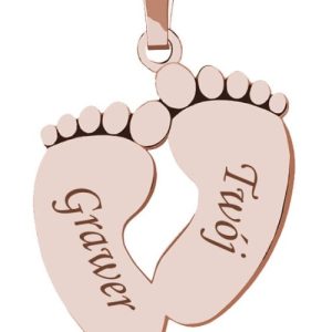 Nowość. wisiorek stópki różowe złoto z grawerem w super cenie