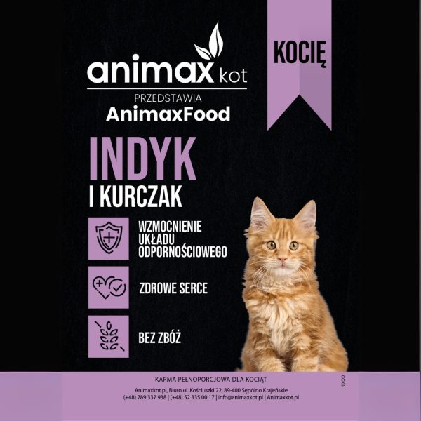 5kg AnimaxFood Indyk i kurczak - Kocie rosnące, 70% mięsa, wysyłka w cenie