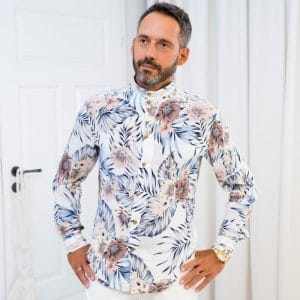 Nowość. Modna koszula męska ze stójką blue 149 w super cenie