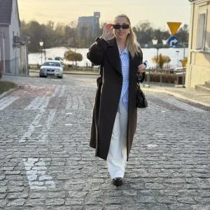 Nowość. Oversize płaszcz z wełną pea, brązowy – super cena