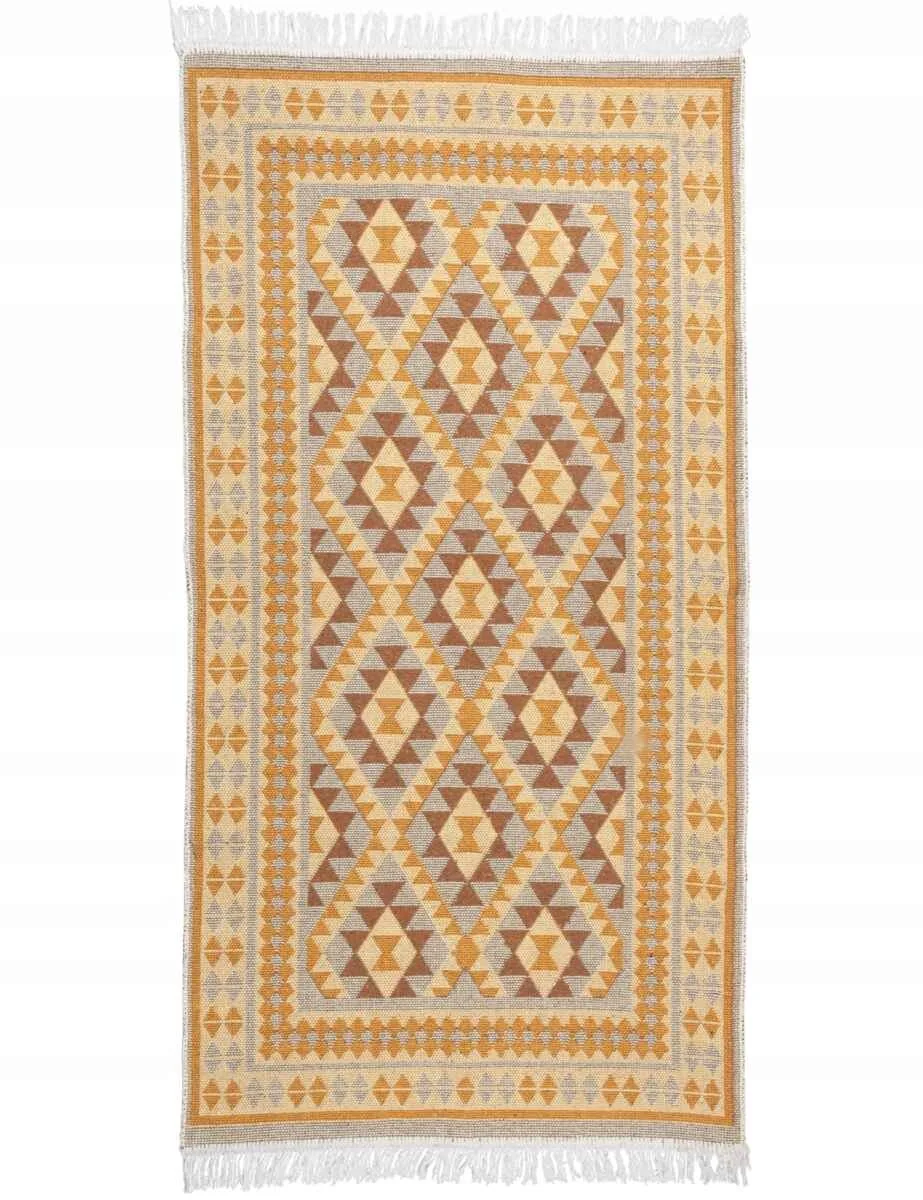Nowość. boho dywan kilim z frędzlami 70x140 żółty super cena