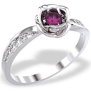 Nowość. pierścionek z białego złota róża z rubinem i diamentami w super cenie