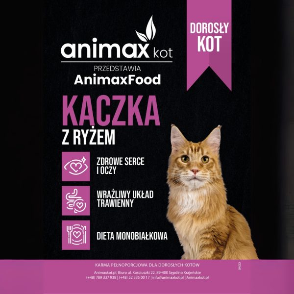 Próbka 100gram  AnimaxFood Kaczka z ryżem- 43% mięsa kaczki, kot dorosły Próbka