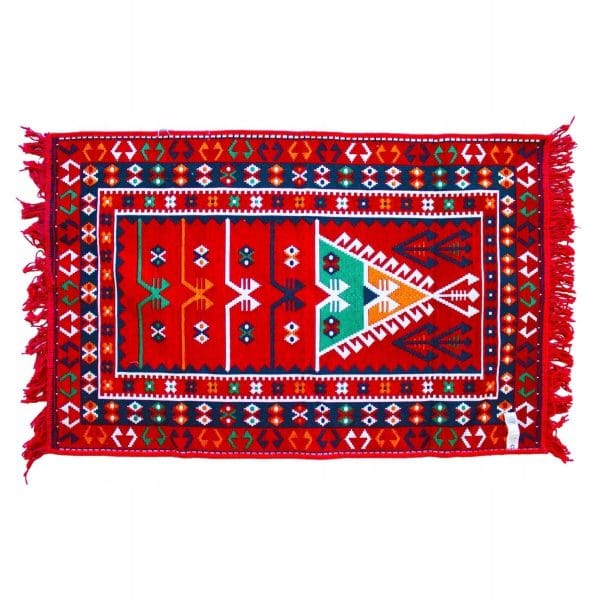 DYWAN BOHO 80X125 KILIM PŁASKOTKANY FRĘDZLE CZERWONY BAWEŁNA WYSOKA JAKOŚĆ