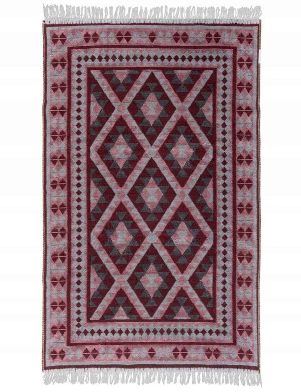 DYWAN BOHO 70 X 140 KILIM PŁASKOTKANY FRĘDZLE BORDO BAWEŁNA NA BALKON