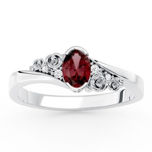 Nowość. pierścionek z białego złota z granatem i diamentami w super cenie