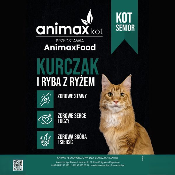 300gram  AnimaxFood Kurczak, ryba i ryż  - Kot SENIOR, 40 % mięsa.