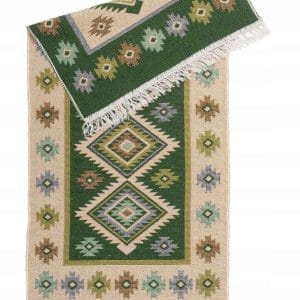 Nowość. Zielony dywan kilim boho z frędzlami w super cenie