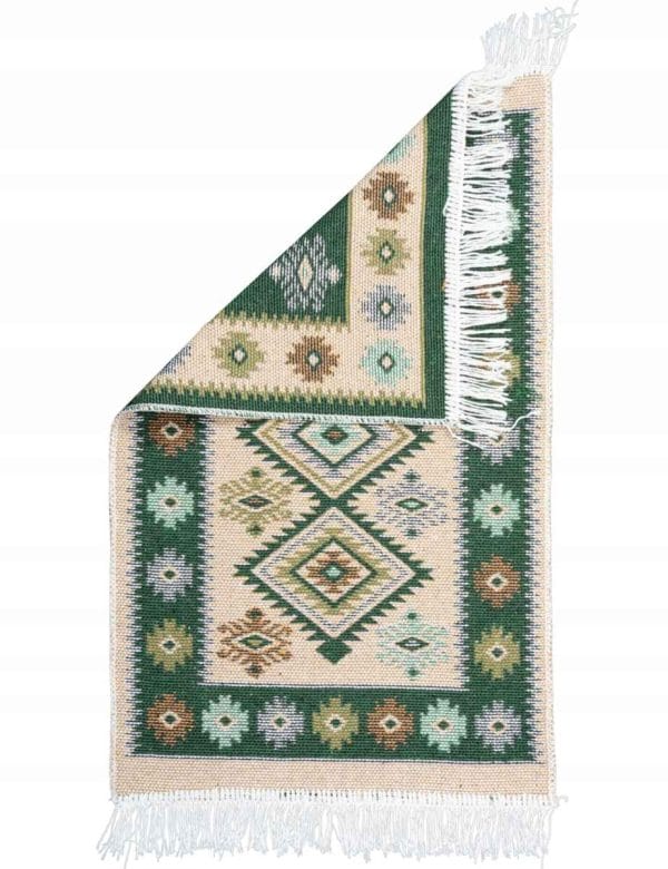 DYWAN KILIM BOHO 80 X 50 PŁASKOTKANY BAWEŁNA SZMACIAK ZIELONY BALKON