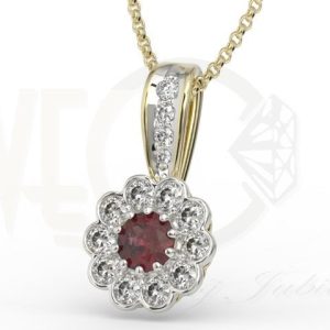 Nowość. wisiorek z białego złota z granatem i diamentami w super cenie