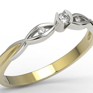 Nowość. Pierścionek z żółto-białego złota z brylantami w super cenie