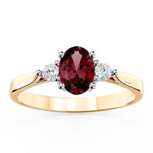 Nowość. Elegancki pierścionek z granatem i brylantami w super cenie