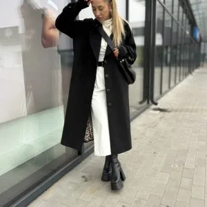 Nowość. wełniany płaszcz oversize damski czarny w super cenie