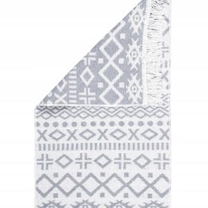 DYWAN KILIM BOHO SZARY 120 X 60 BAWEŁNA Z FRĘDZLAMI SZMACIAK PŁASKOTKANY