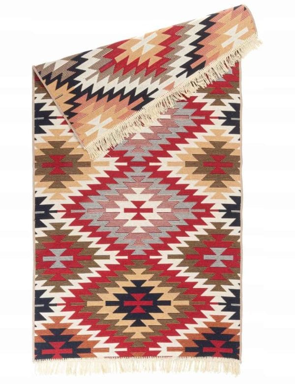 DYWANIK BOHO 160X220 Z FRĘDZLAMI KILIM AZTECKI BEŻ