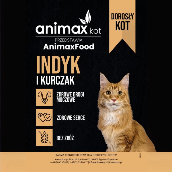 300gram  AnimaxFood Kurczak i indyk - Kot dorosły 70% mięsa.