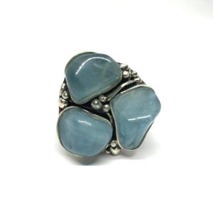 Nowość. super cena: pierścionek z potrójnym akwamarynem regulowany