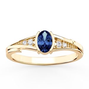 Nowość. złoty pierścionek z szafirem i diamentami w super cenie