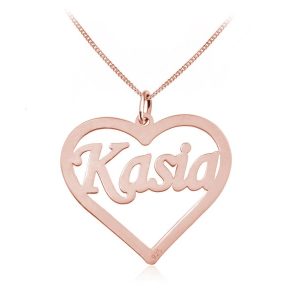 Nowość. srebrny naszyjnik imię w sercu rose gold w super cenie