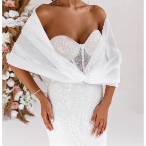 Nowość. biała tiulowa etola ślubna belynda w super cenie