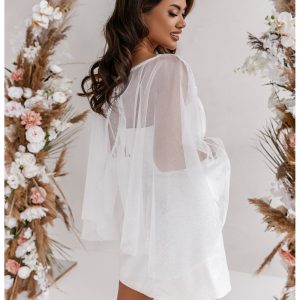 Nowość. biała tiulowa etola ślubna z brokatem - super cena