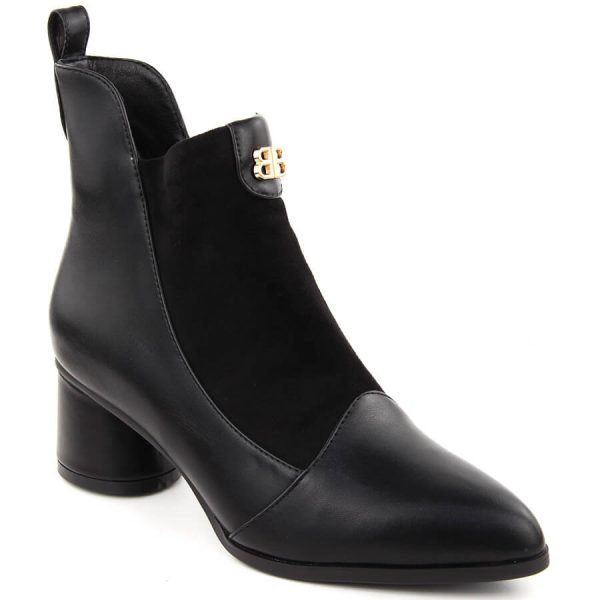 Botki damskie na obcasie czarne D&A S.Barski Premium Collection MR870-96