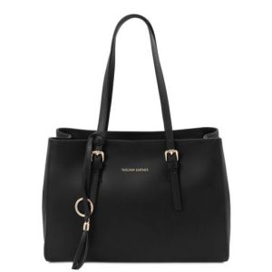 Nowość. czarna torba tuscany leather z paskiem w super cenie