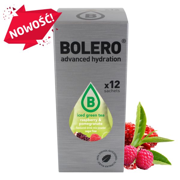 Bolero 8g 12szt Iced Green Tea Raspberry & Pomegranate (Zielona herbata mrożona o smaku maliny i granata)