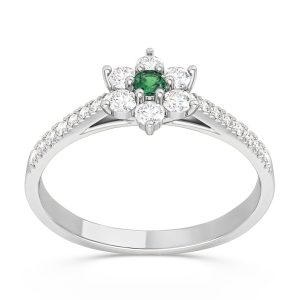 Pierścionek markiza z białego złota ze szmaragdem i diamentami CP-64B-SZM/D