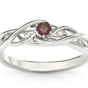 Pierścionek z białego złota z granatem i brylantami BP-75B