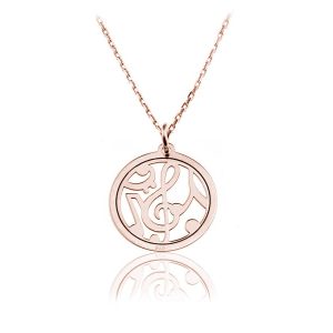 Srebrny naszyjnik Amadea z kluczem wiolinowym i nutkami - rose gold gold