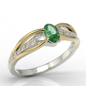 Pierścionek z białego i żółtego złota ze szmaragdem i diamentami LP-39BZ