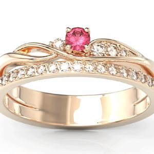 Pierścionek z różowego złota z rubinem i brylantami BP-77P