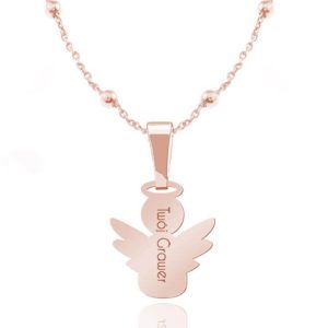 Srebrny naszyjnik z Aniołkiem Grawer - lańcuszek kulki - rose gold