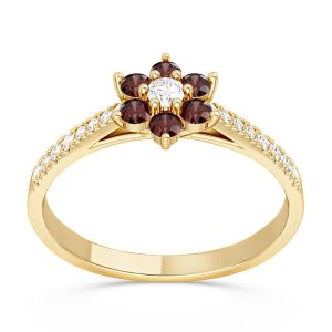 Pierścionek markiza z żółtego złota z diamentami i granatami CP-64Z-D/GRA