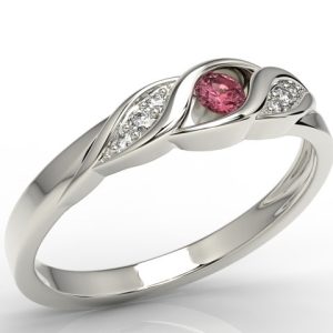 Pierścionek z białego złota z rubinem i diamentami AP-51B