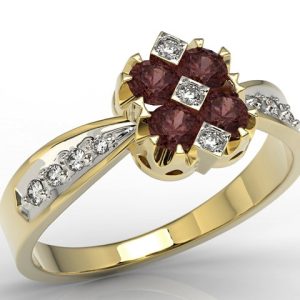 Pierścionek z żółtego złota z granatem i diamentami model JP-56Z-R