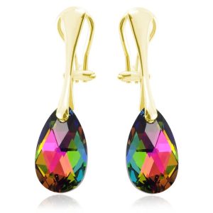 Srebrne klipsy z kryształem Swarovski - 16mm - Vitrail Medium - 24k złocenie