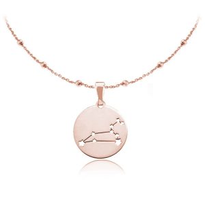 Srebrny naszyjnik ze znakiem zodiaku - ażurowe gwiazdki - kulki - rose gold