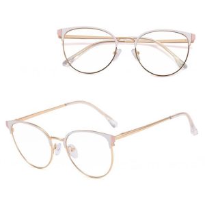 Damskie okulary Kocie Oczy zerówki do komputera BLUE LIGHT na teleskopach 25110B Biały/Złoty