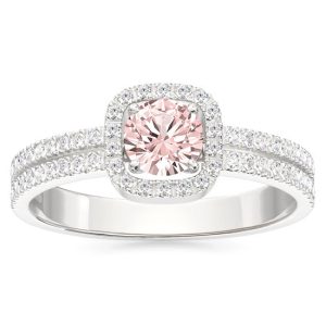 Pierścionek z białego złota z morganitem i diamentami BP-52B