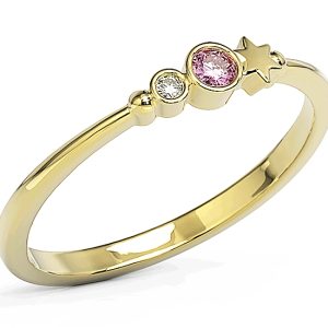 Pierścionek z żółtego złota z cyrkoniami Swarovski Różowy BP-6707Z-C/PINK