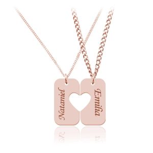 Srebrny komplet naszyjnikow dla Pary Serce - rose gold Grawer Gratis!