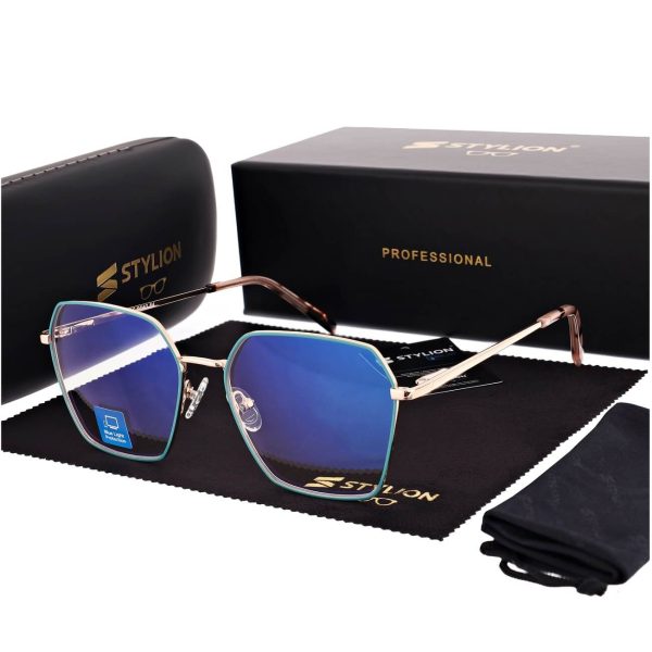 Damskie okulary PREMIUM +2.25 do czytania i komputera Blue Light+Antyrefleks STL285 złoty/zielony