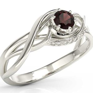Pierścionek z białego złota z granatem i brylantami BP-7130B