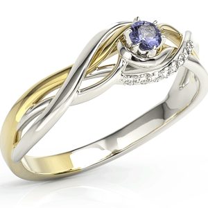 Pierścionek z białego i żółtego złota z tanzanitem i brylantami BP-71BZ-TAN/D