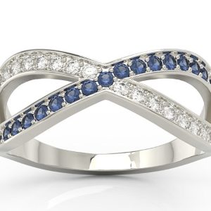 Pierścionek z białego złota z szafirami i diamentami BP-84B