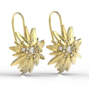 Kolczyki z żółtego złota z cyrkoniami, agrafka szarotka alpejska BPK-46Z-C