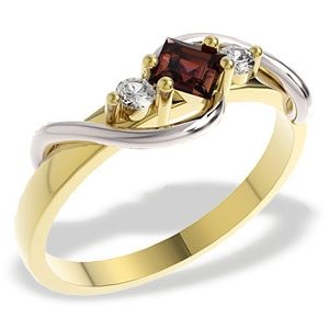 Pierścionek z żółtego i białego złota z granatem i diamentami, LP-32ZB